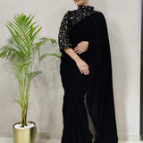 Beautifull Black Sequance  Jacket Style Saree