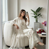 White Cruncy Embroidered Top Plazzo