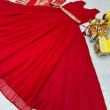 Red Bandhej Faux Georgette Suit