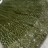 Draped Olive Silk Lehenga Choli