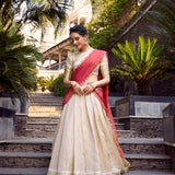 Elegant Golden Zari Weaving Lehenga