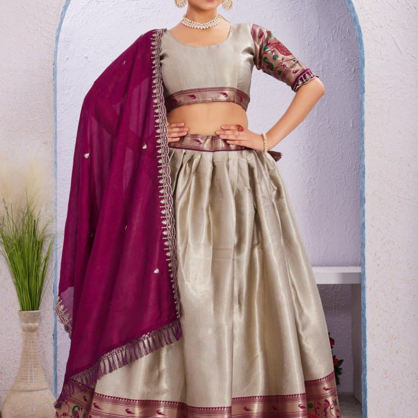 Traditional Chinon Jacquard Silk Lehenga