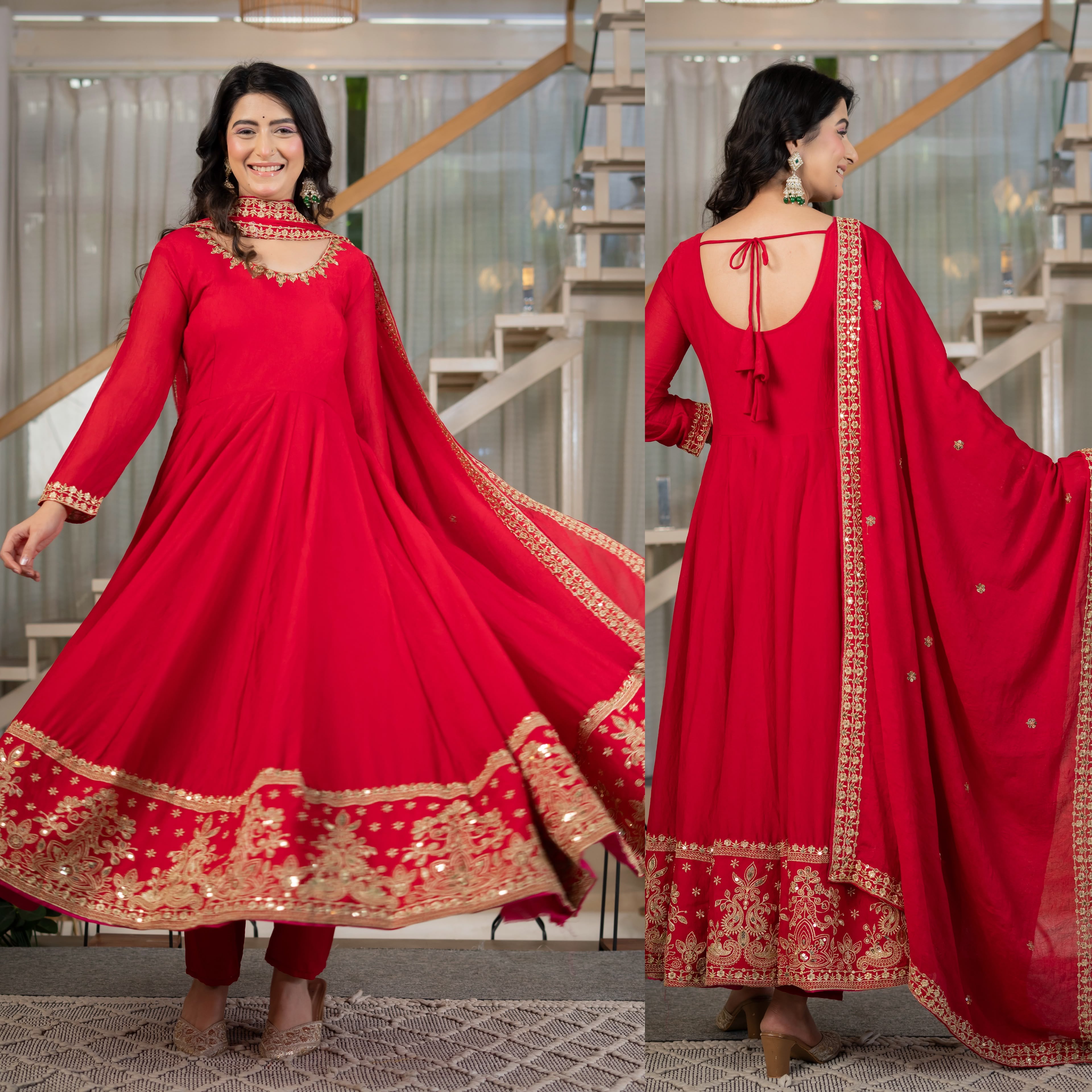 Reddish Rangoli Silk Anarkali Suit