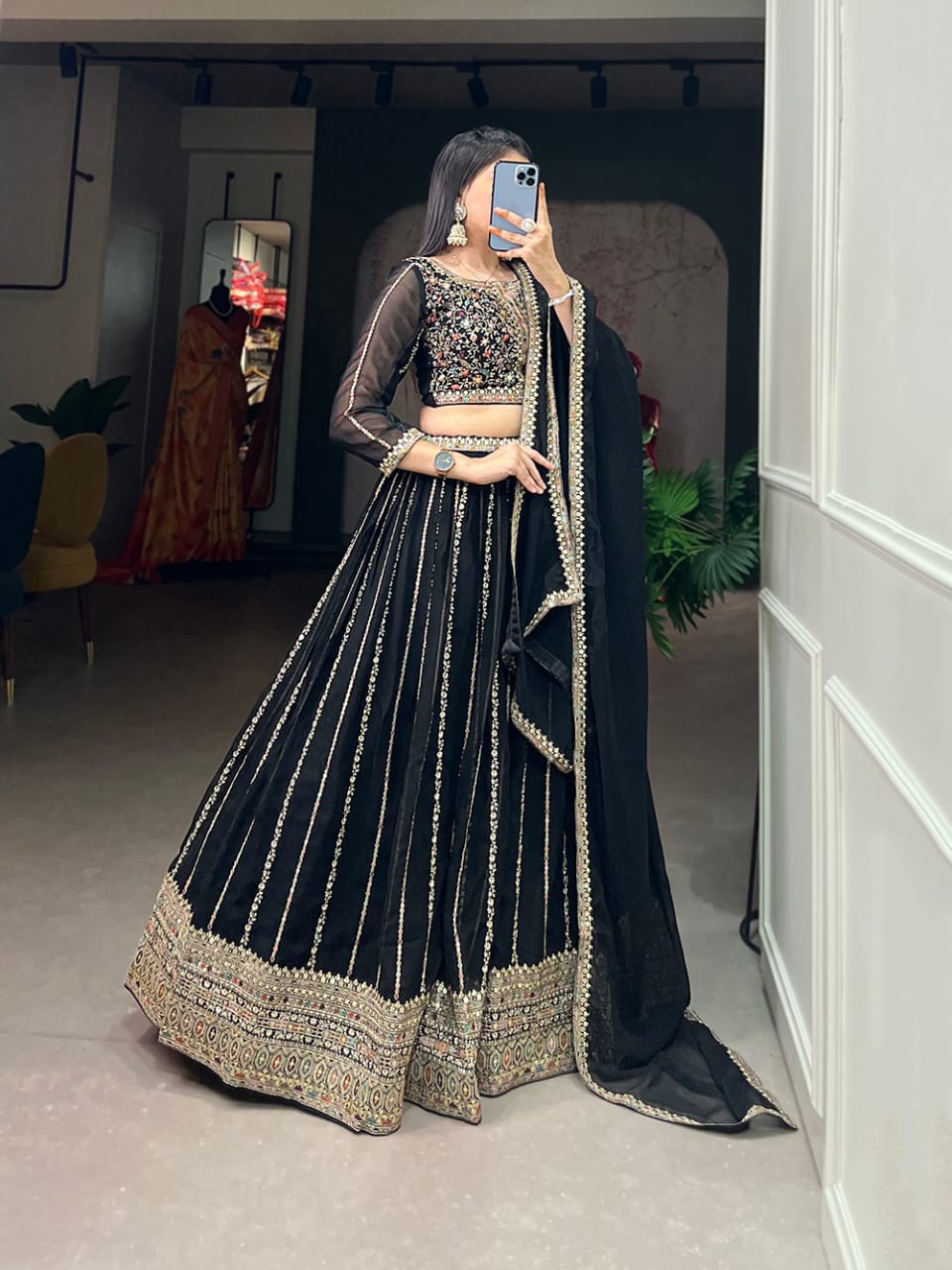 Intricate Black Embroidered  Lehenga Choli