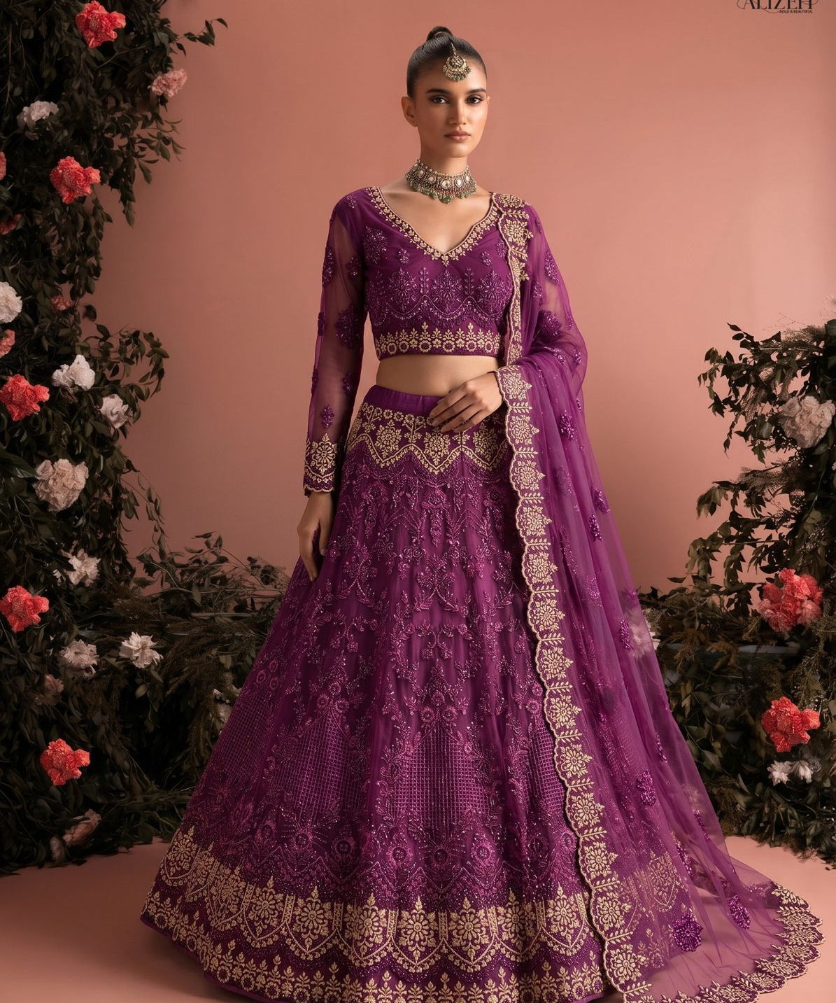 Stunning Bridal Net Embroidered Lehenga