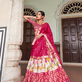 Beautifull Floral Printed Tussar Silk Lehenga