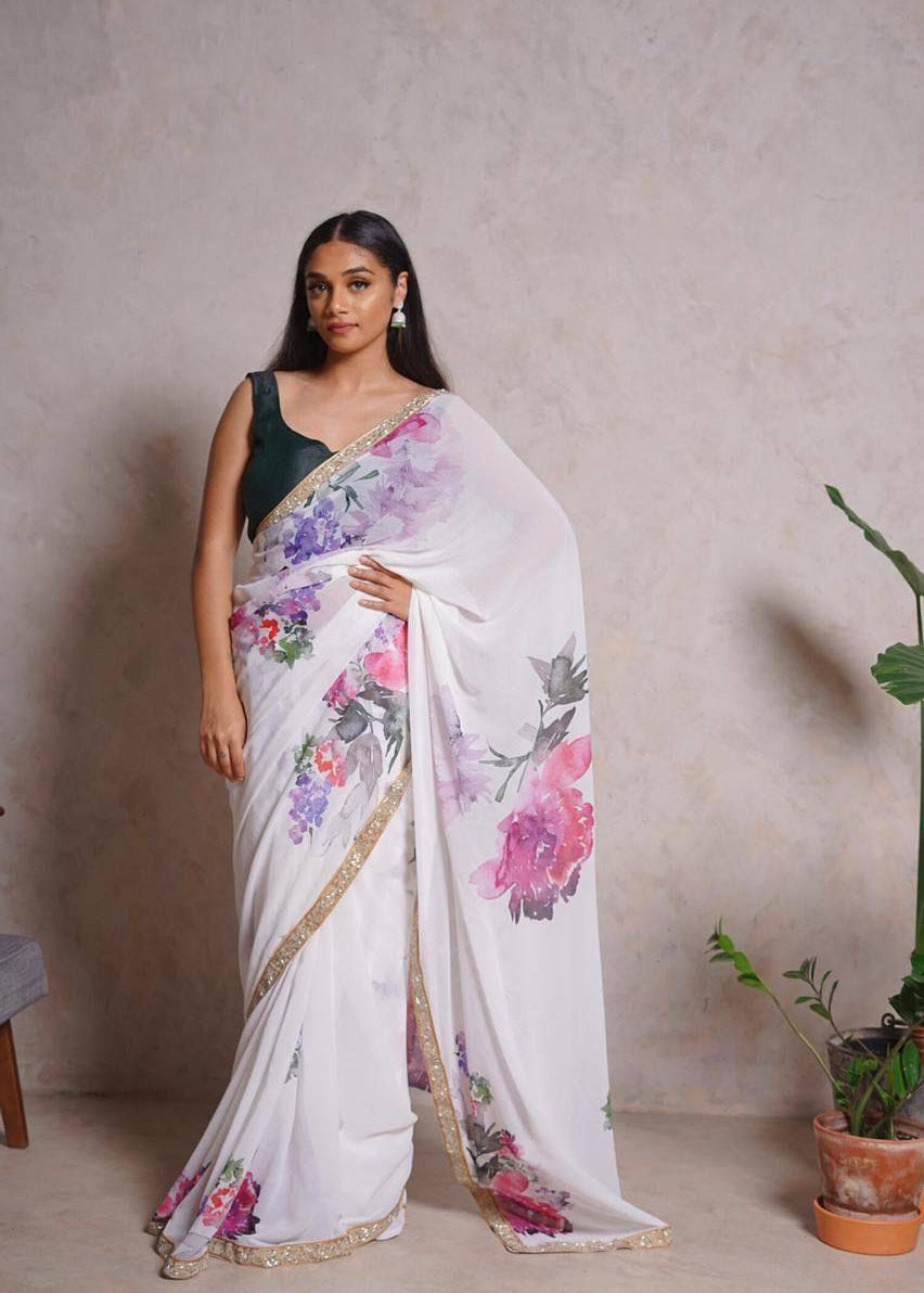 Flower Print Georgette Saree