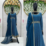 Faux Georgette Blue Salwar With Pant