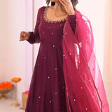 Wine Ethnic Georgette Anarkali Gown