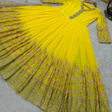 Yellow faux georgette gown