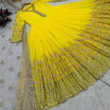 Yellow faux georgette gown