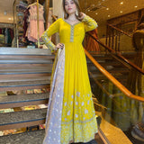 Yellow faux georgette gown