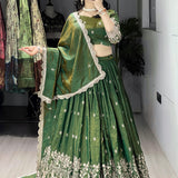 Classic Olive Green Vichitra Lehenga