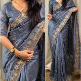 stunning cut work visca slub silk saree.