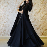 Fancy Black Georgette Indo Lehenga