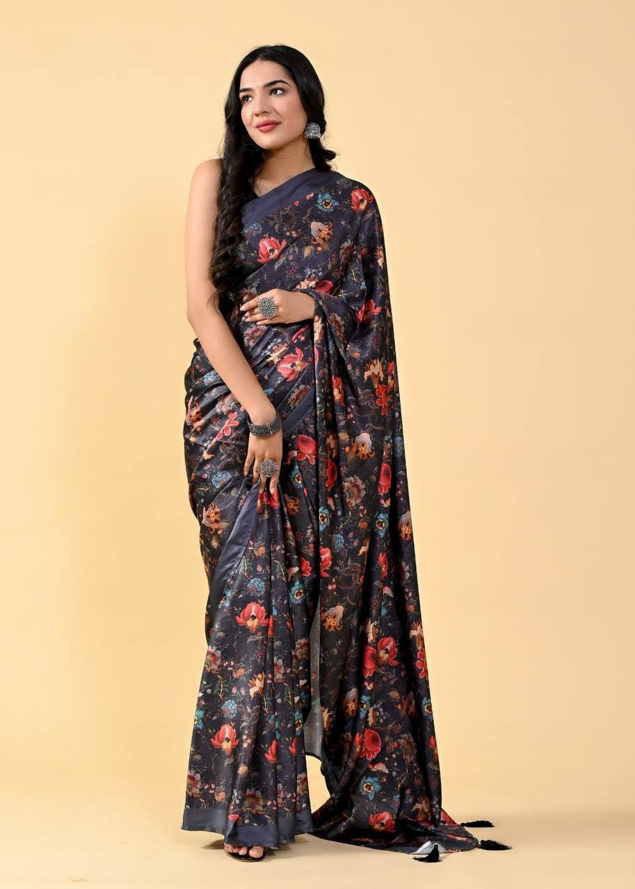 Exclusive Satin Silk Printed Saree