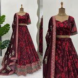 Maroon Flower Print Lehenga Choli