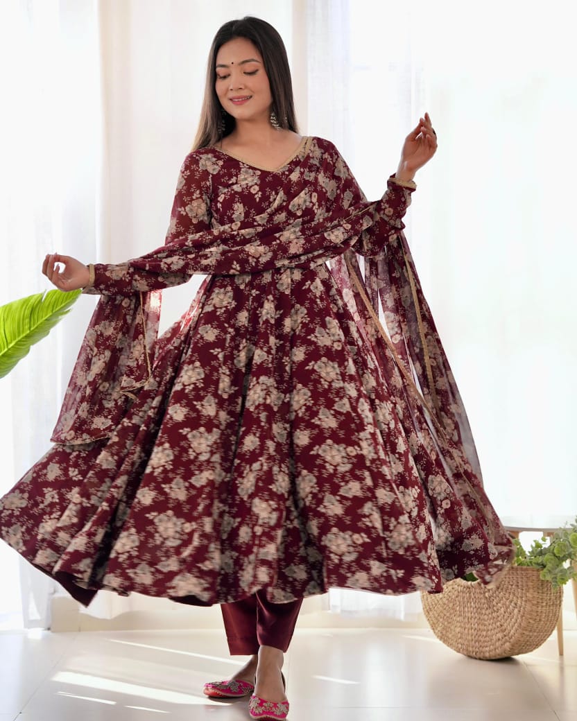 Fancy Floral Print Anarkali Dress