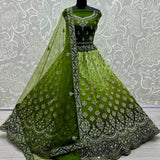 Mirror Work Crafted Green Bridal Lehenga