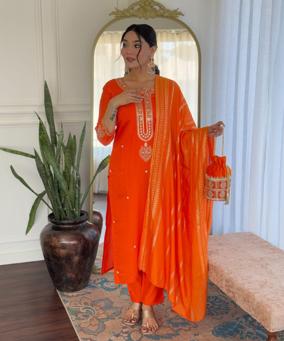 Viscose Chanderi Straight Suit