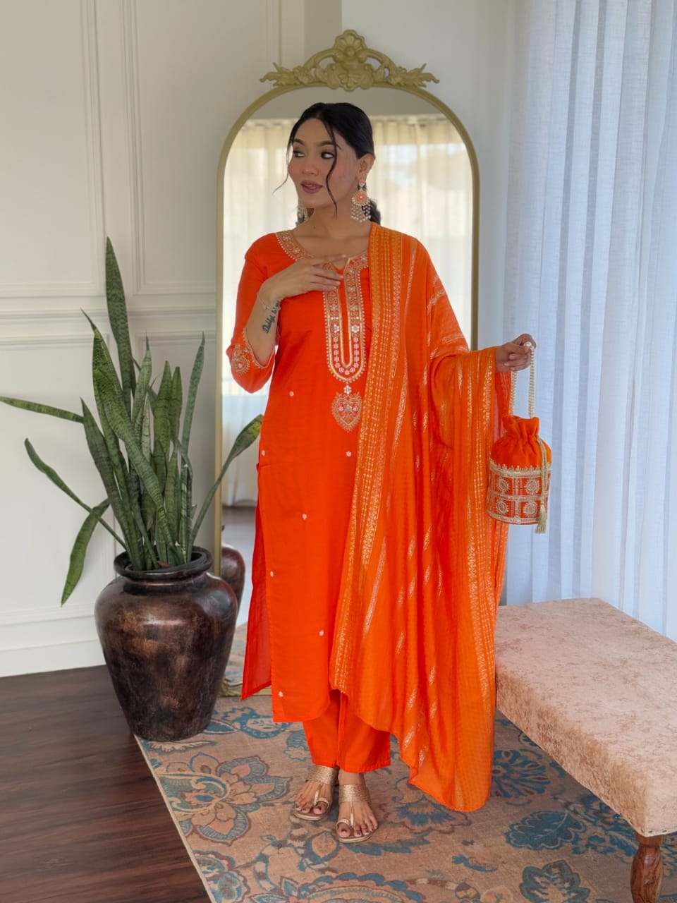 Viscose Chanderi Straight Suit