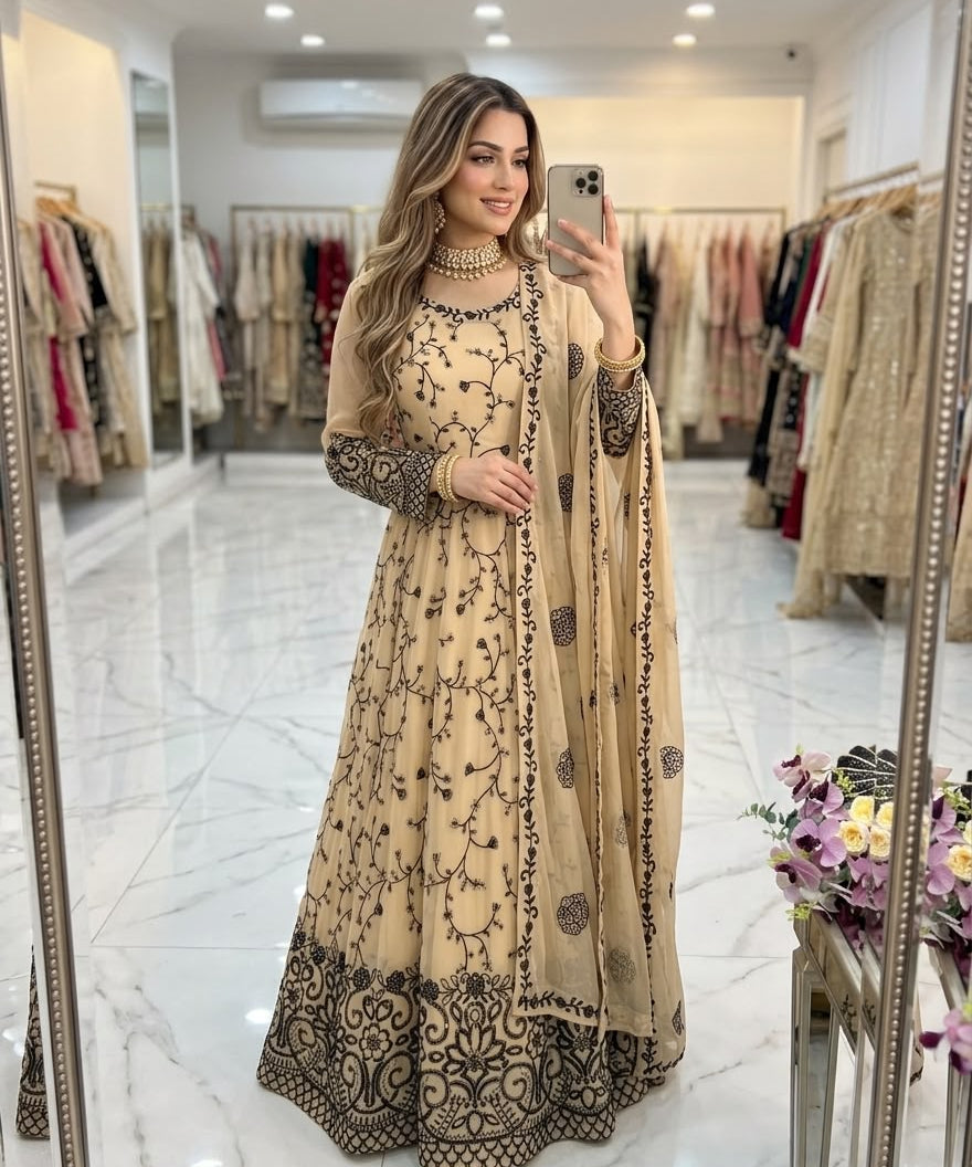 Classic Creamy Embroidered Gown