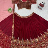 Maroon Bridal Velvet Lehenga Choli