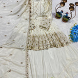 Creamy Embroidered Silk Suit