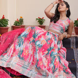 Pink Beautiful Floral Print Lehenga