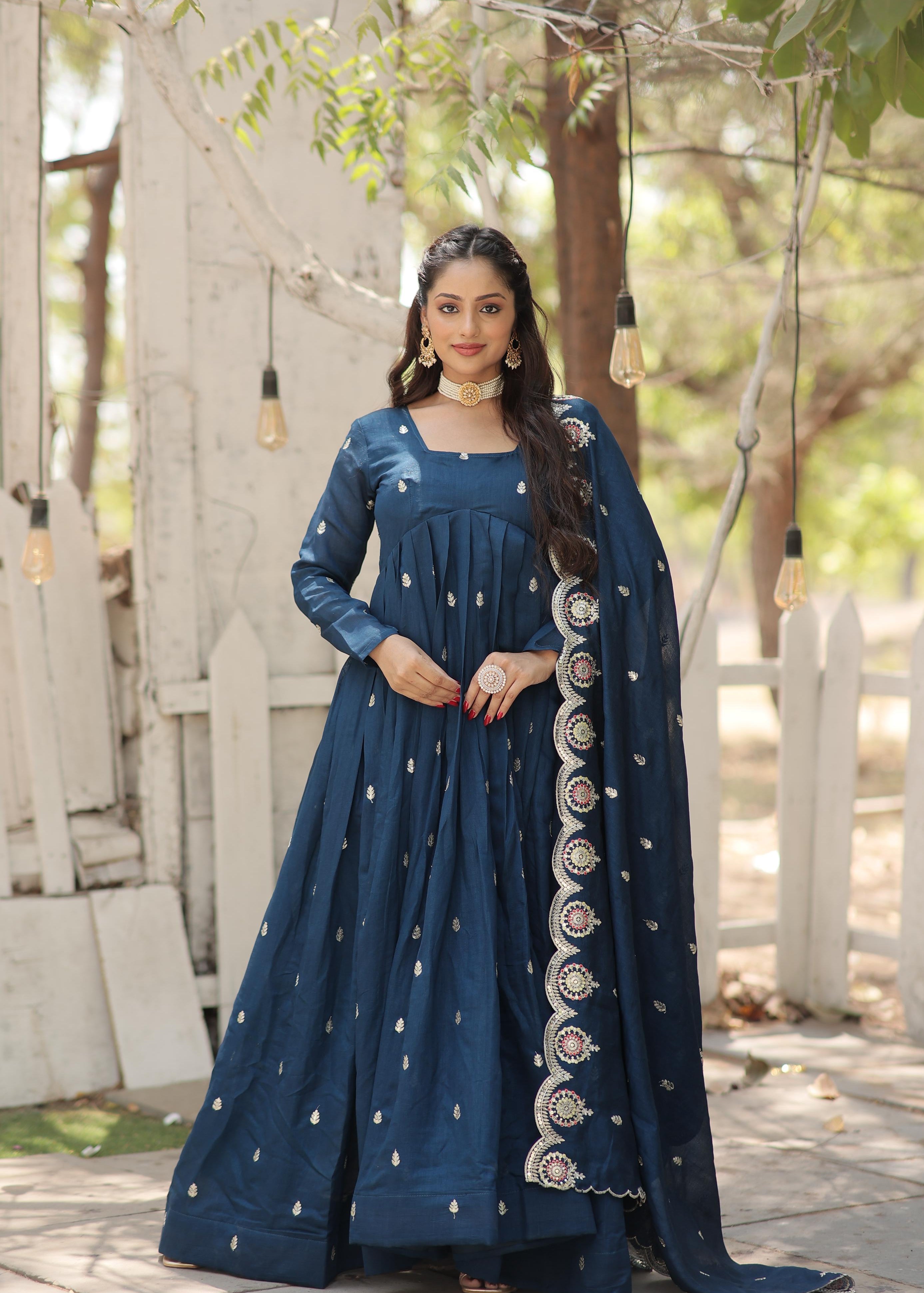 Stylish Vichitra Shimmer Anarkali Gown