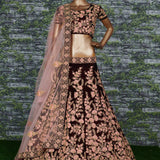 Bridal Maroon Velvet Embroidered Lehenga