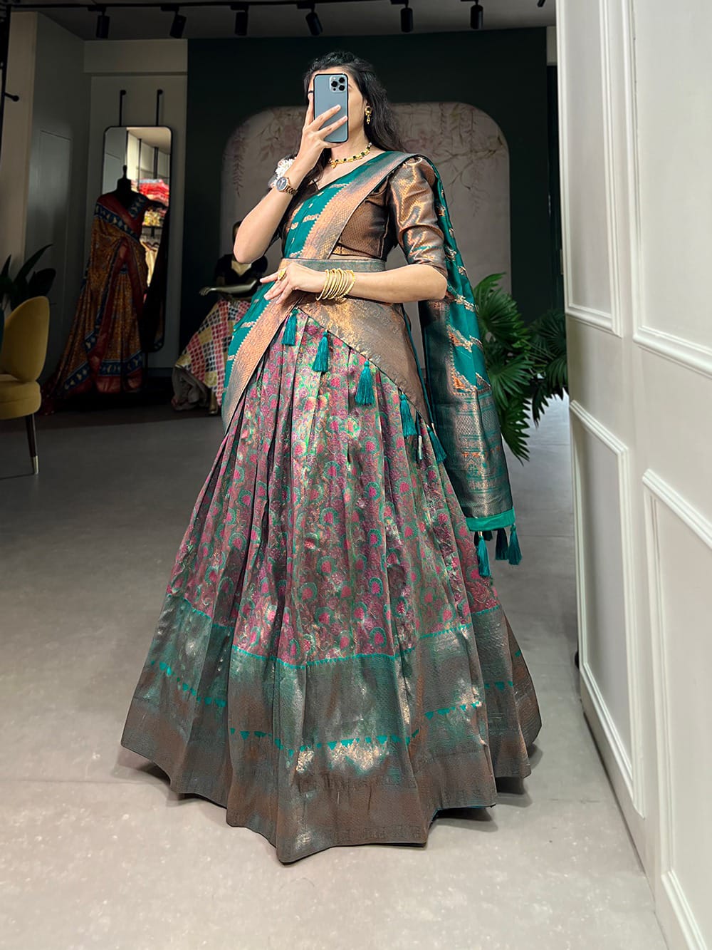 Elegant Jacquard Silk Lehenga