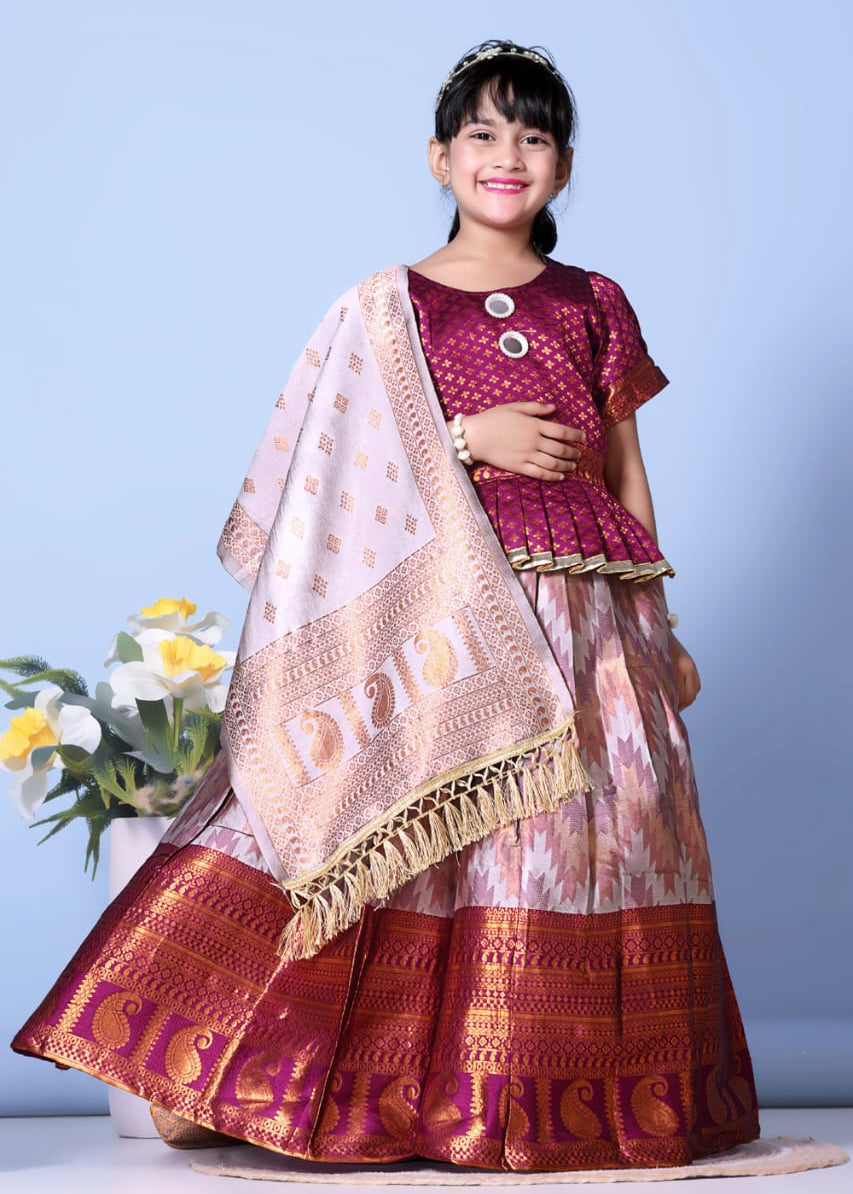 Traditional Zig Zag Kids Lehenga