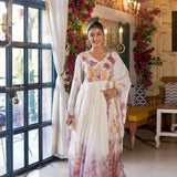 Designer White Printed Organza Suit