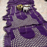 Purple Real Mirror Work Saree
