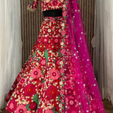 Wedding Flower Embroidery Work Lehenga