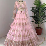 Peach Butter Fly Net Lehenga