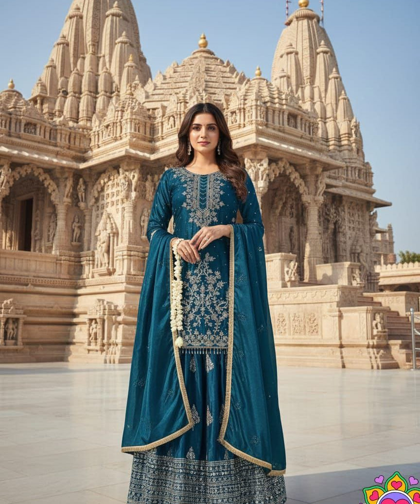 Classical Chinon Silk Top Lehenga