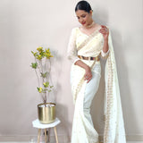 White Premiun  Georgette Saree