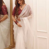 Beautifull White Sequance  Saree