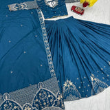 Teal Blue Festive Silk Lehenga