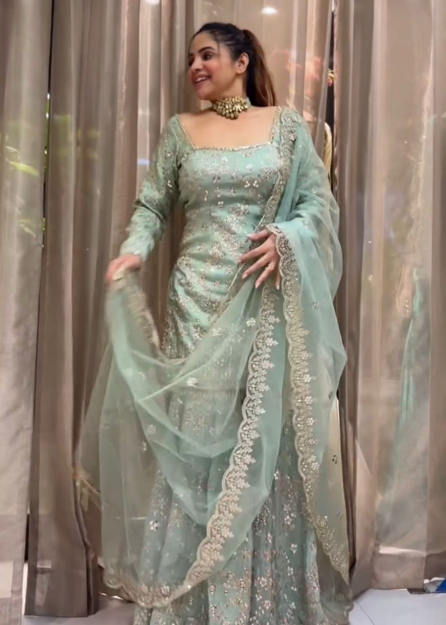 Exclusive Aqua Green Top Sharara