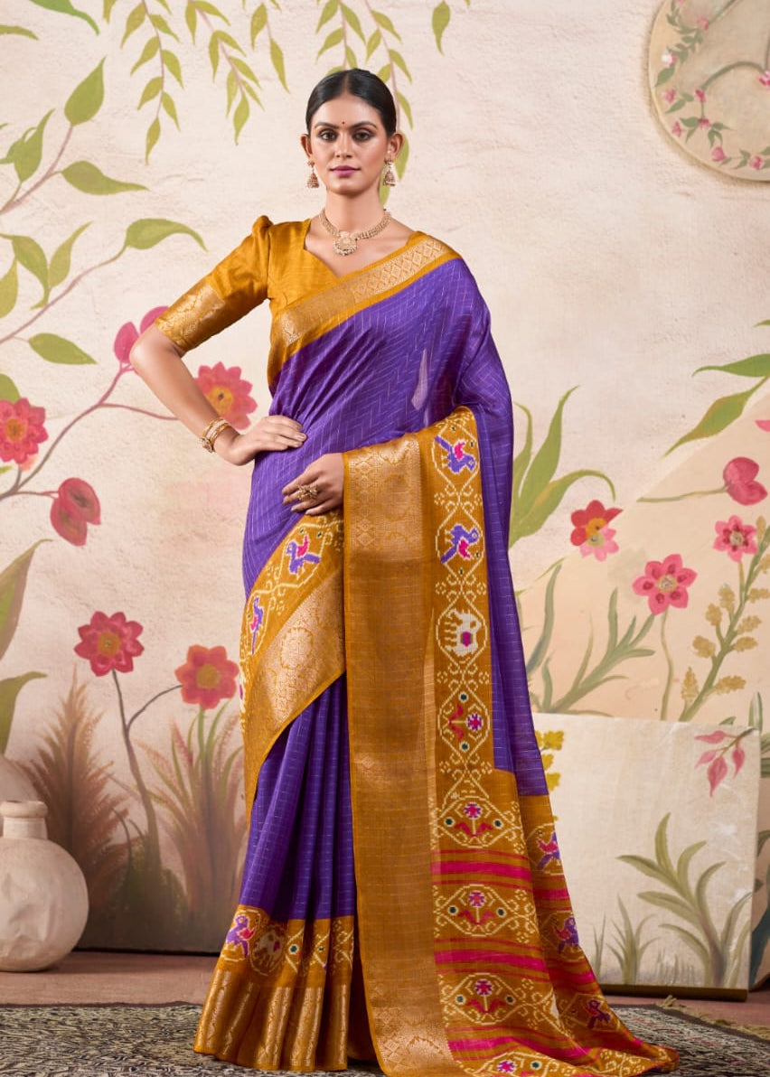 Rajvansh Tusser Checks Silk Saree