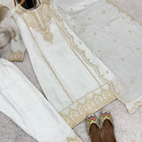 White Heavy Chinon SIlk Suit