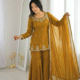 Mustard Yellow Fendy Silk Top Sharara