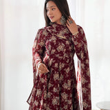 Fancy Floral Print Anarkali Dress