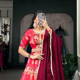 Beautifull Pink Tusser Silk Lehenga