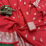 traditional weaving with soft shiney cotton Saree