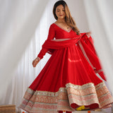 Blooming Red Silk Anarkali Gown