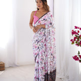 Classy Bird Print Chinon Saree
